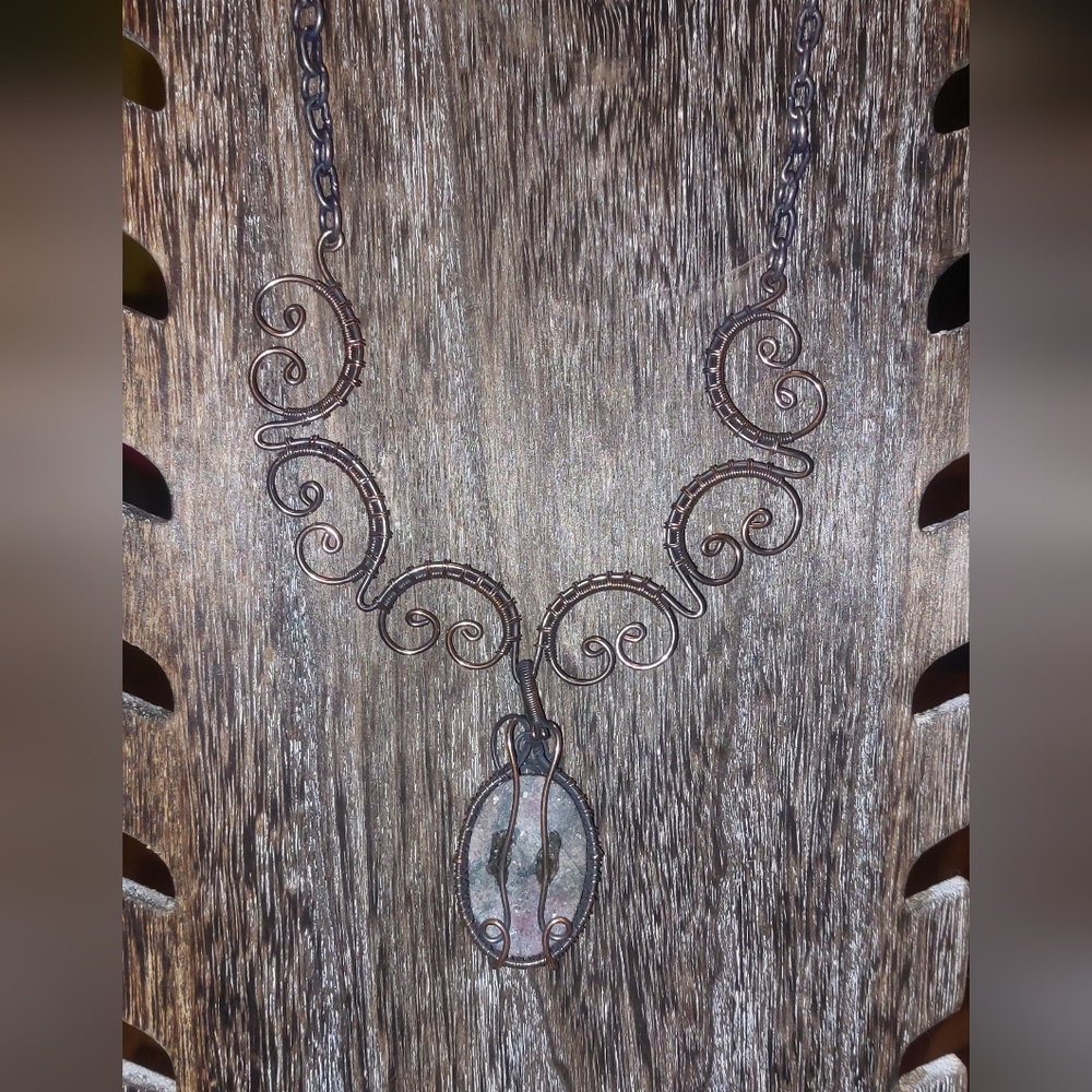 Wire Wrapped Rhodonite Necklace - Picture 4 of 5